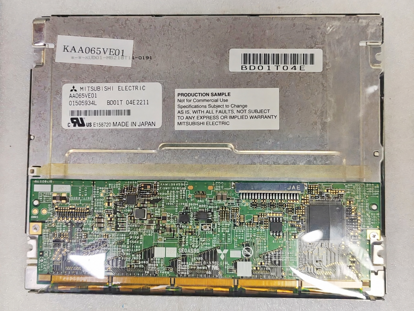 AA065VE01 rear-view reference with model label and circuit board