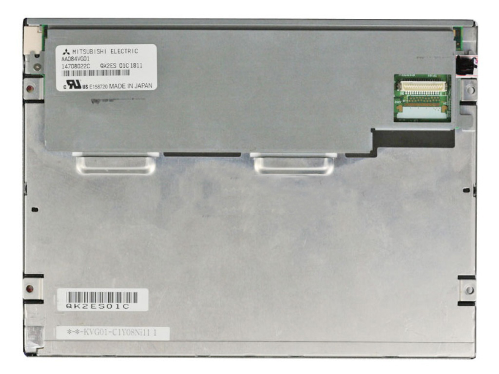 AA084VG01 rear-view reference with manufacturer label and connector