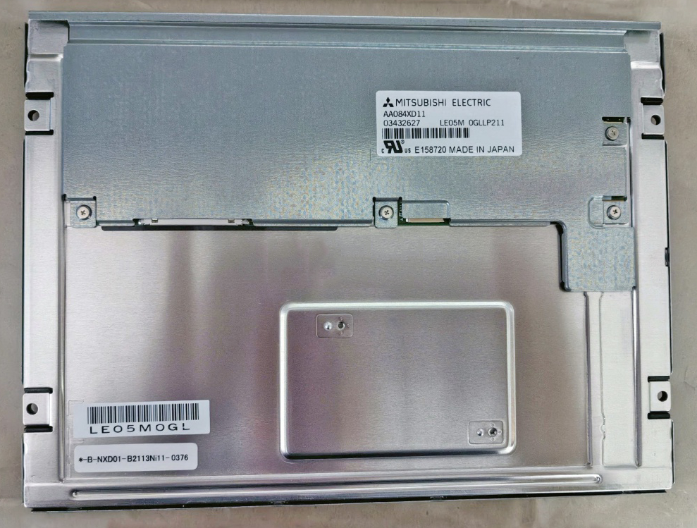 AA084XD11 rear-view reference with manufacturer label and connector