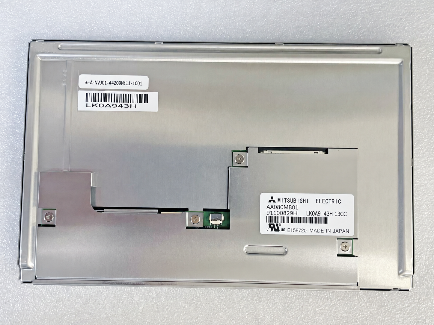 AA080MB01 rear-view reference with model label and circuit board