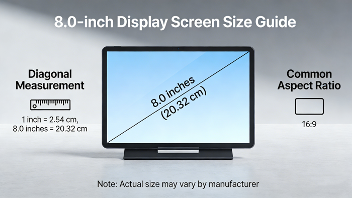 What is the size of an 8.0-inch display screen?